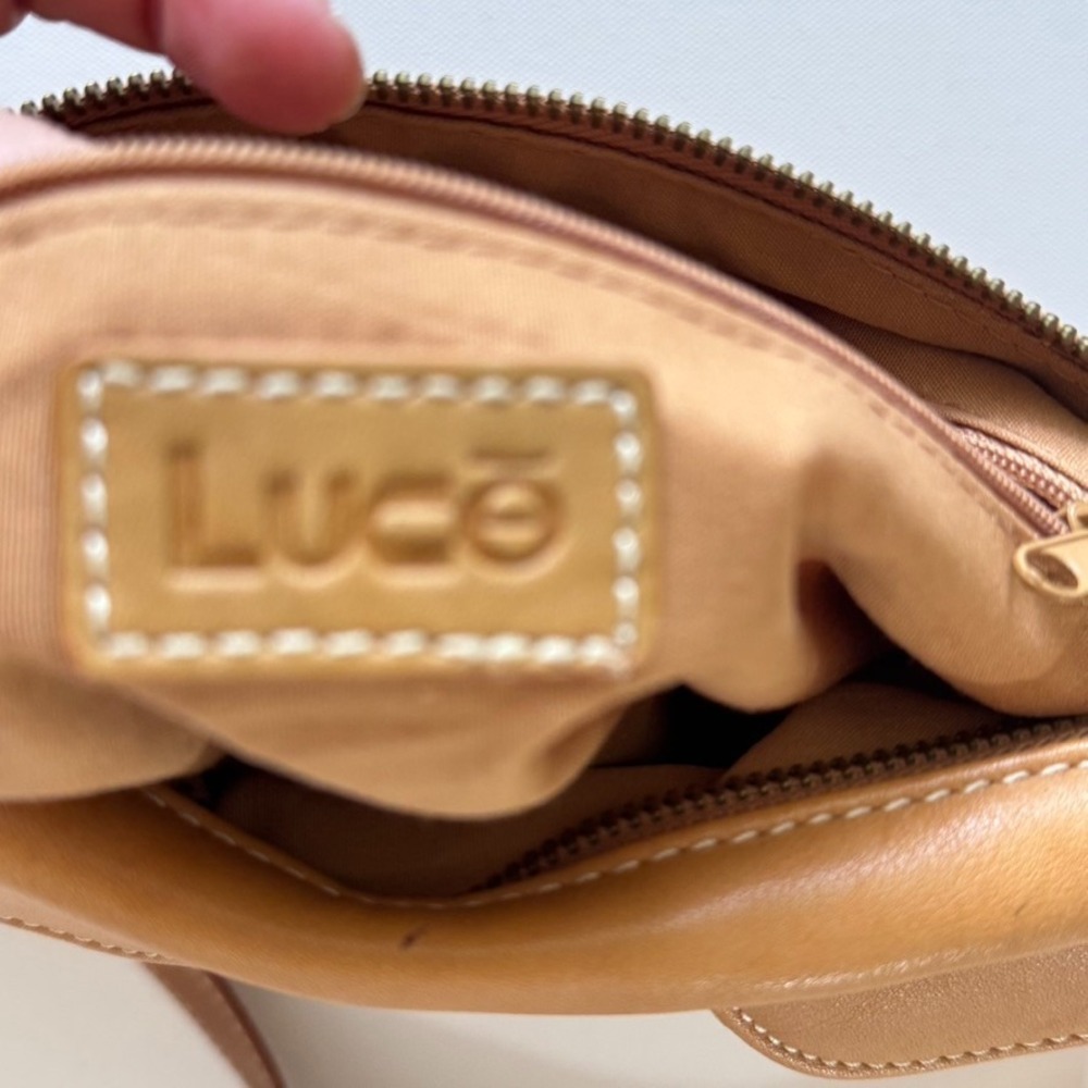 LUCE Leather Hobo Handbag Purse Shoulder Bag Brown‎ Tan Zip Closure Boho - Picture 11 of 16